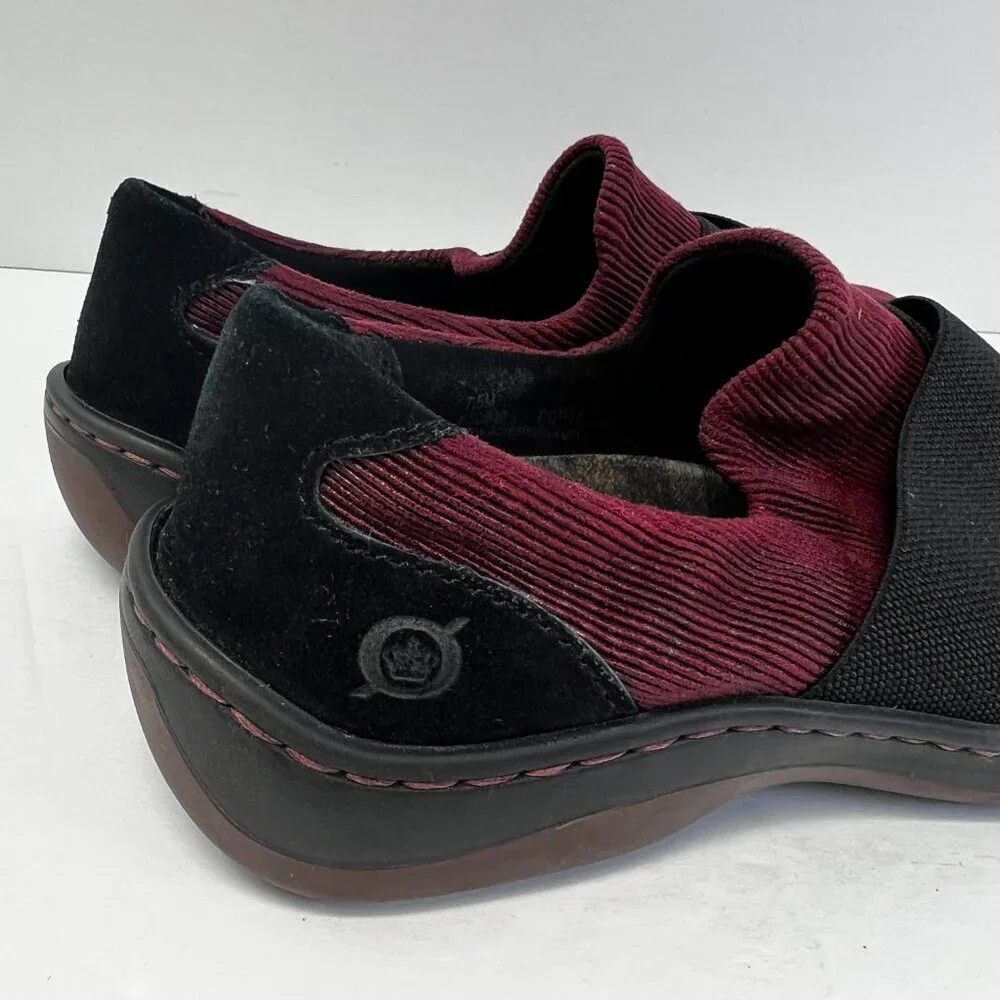Born Womens 8‎ Banshee Slip On Casual Comfort Shoes Burgundy & Black Stretch